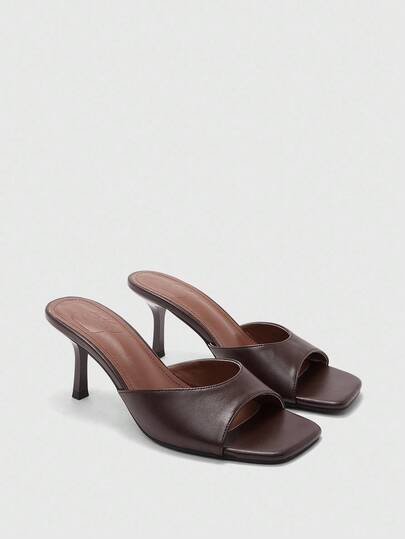 CUCCOO BIZCHIC Damsandaler med fyrkantig tå, tunn hög klack, kaffefärgade, casual, mångsidiga högklackade sandaler, sexiga för dejter, fester och sommarkläder.