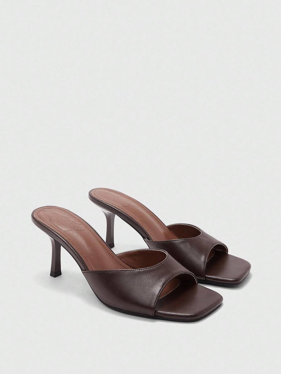 CUCCOO BIZCHIC Women's Coffee Color Square Toe Thin High Heel Strap Casual Versatile High Heel Sandals, Sexy For Dates, Parties, Summer Outfits For Christmas - Coffee Brown - View 1