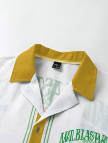 Manfinity Chillmode 2025 Men's Spring/Summer Map Print Pattern Fashion Short Sleeve Shirt Set - Yellow - View 6