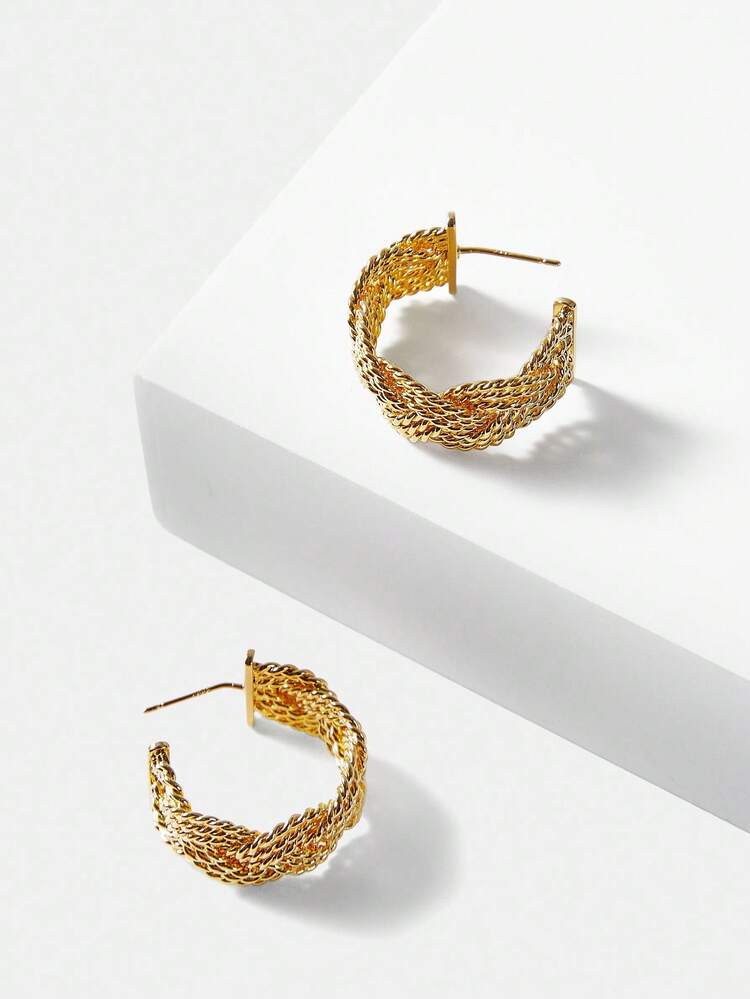 18K GOLD TWISTED HOOP EARRINGS