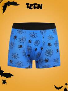3件套蜘蛛和蜘蛛网印花趣味舒适撞色青少年平角内裤