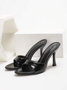 CUCCOO SZL 女士亮面高跟凉鞋，时尚百搭，适合日常、派对和各种场合 - 黑色 - 查看 2