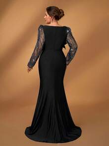 Serin Đầm dạ hội cỡ lớn sang trọng, thanh lịch, thêu ren đính sequin, phối ren, chun co giãn, xếp ly hoa 3D, dáng đuôi cá, thích hợp cho đám cưới, tiệc tùng, dạ hội, kỳ nghỉ, tiệc chiêu đãi, mẹ cô dâu, ngày Valentine. - màu đen - Xem 2