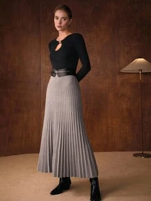 MOTF PREMIUM 褶裥长款毛衣针织裙（无腰带）