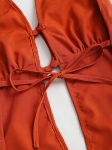 Sweetra Women's Summer Beaded Embroidered Halter Strap Design Sexy Seductive Two Pieces Set - Orange - View 5