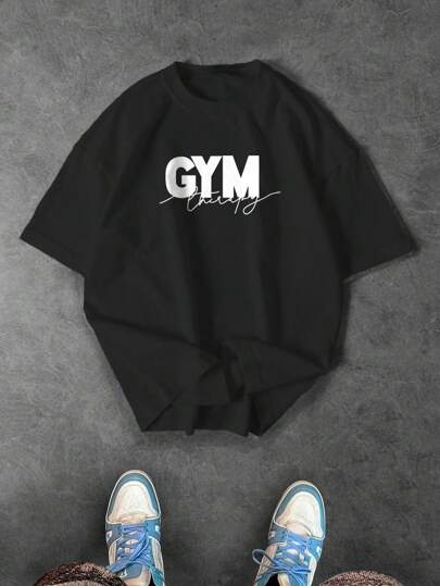 Sport MetroGents T-shirt de sport à manches courtes, col rond, coupe ample avec imprimé lettres pour hommes