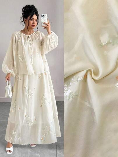 Elenzga 大码女式刺绣宽松A字型两件套