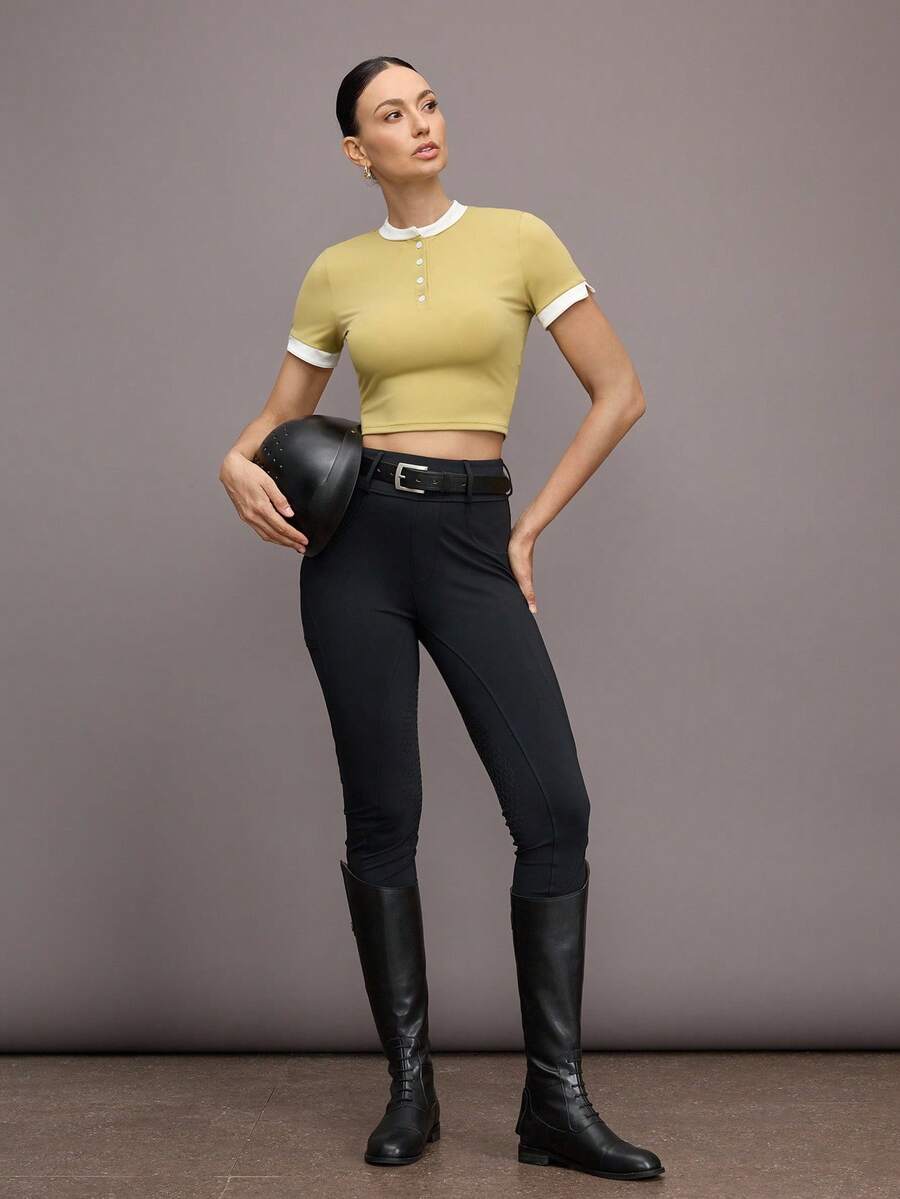 Activina 马术服，短袖高尔夫上衣女式 Polo 衫 - 黃色 - 查看 1