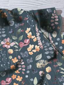 EMERY ROSE Women's Casual Elegant Flutter Sleeve Loose Blouse, Minimalist Design Suitable For Summer, Front Button Closure, Ditsy Floral, Vintage Flower Pattern Chic Blouses For Women - Dusty Blue - View 4