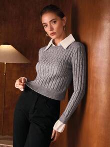 MOTF PREMIUM SUÉTER SLIM FIT DE PUNTO DE CABLE CON CUELLO DE CONTRASTE 2 EN 1