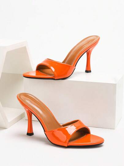 CUCCOO SZL Women's Glossy High Heel Slide Sandals, Fashionable For Daily Wear, Party Occasions