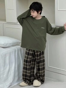 DAZY 2 件套幼儿男童长袖上衣和裤子睡衣套装，秋季 - 綠色 - 查看 1