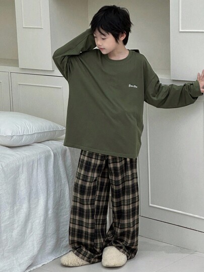 DAZY 2 件套幼儿男童长袖上衣和裤子睡衣套装，秋季