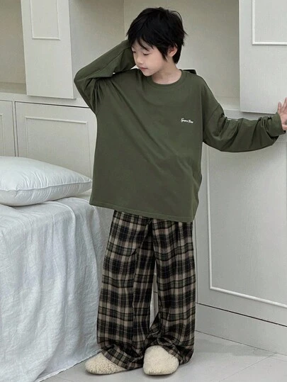 DAZY 2 件套幼儿男童长袖上衣和裤子睡衣套装，秋季