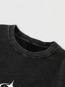 ROMWE MEN Casual 男士拼接撞色星形印花休闲街头T恤，秋季长袖上衣 - 黑色 - 查看 3