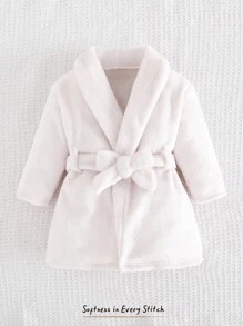 Cozy Pixies Newborn Baby Solid Color Fleece Robe With Tie-Up, Comfortable Loungewear - White - View 1