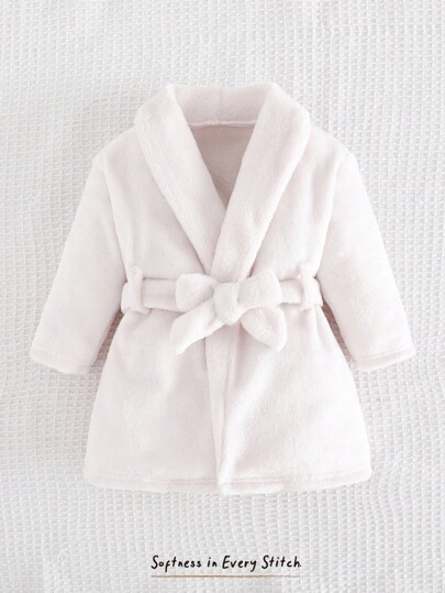 Cozy Pixies Newborn Baby Solid Color Fleece Robe With Tie-Up, Comfortable Loungewear