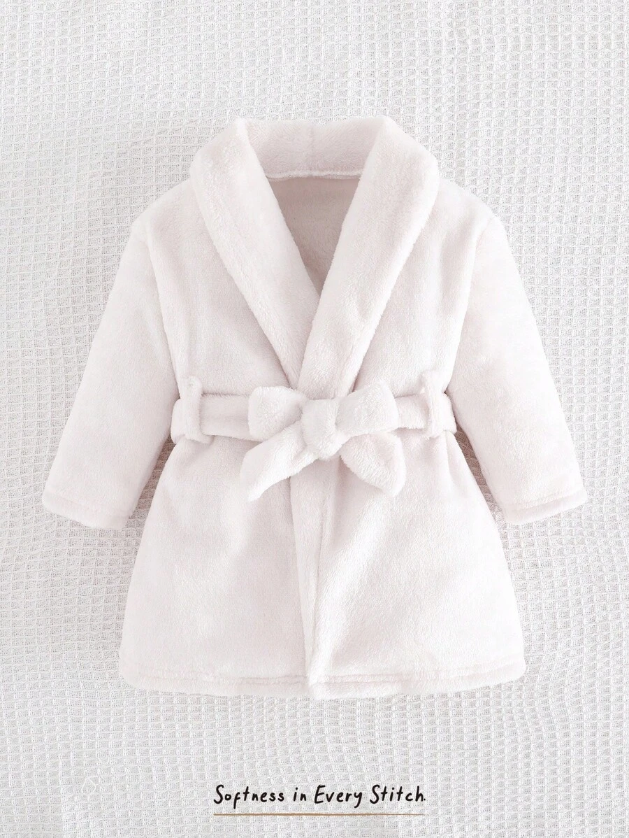Cozy Pixies Newborn Baby Solid Color Fleece Robe With Tie-Up, Comfortable Loungewear - White - View 1