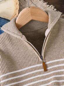 1pc Young Boys' Casual College Style Soft & Comfortable Versatile Thick Turtleneck Pullover Sweater, Suitable For Daily Wear, School, Outings, Sports, Autumn/Winter Fall - Khaki - View 5