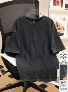 Attitoon Women's Black Knit Oversized T-Shirt With Acid-Washed, Vintage California Embroidery