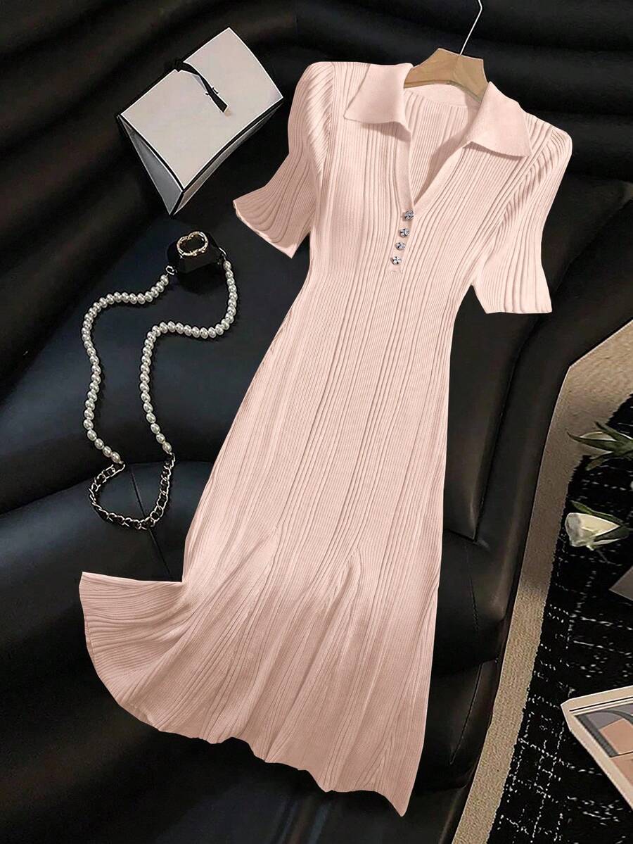 Franclia Women's Short Sleeve Cardigan Maxi Sweater Dress - Dusty Pink - View 1