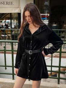 Maija Women's Casual Solid Color Front Button Short Dress, Fall Clothes For Women,Halloween Costumes - Black - View 7