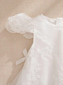 Souflis Souflis Vestido de malla bordado con lazo estilo princesa color albaricoque para niñas, adecuado para fiestas de cumpleaños y eventos de noche - Blanco - Ver 6