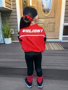 SHEIN 年轻女孩字母印花棒球领休闲夹克 - 彩色 - 查看 3