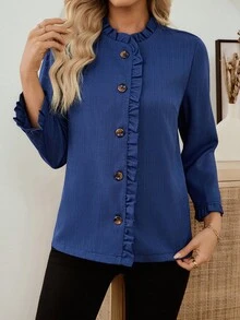 EMERY ROSE 女士纯色简约休闲长袖常规夹克女冬装冬季夹克冬季外套冬季外套女冬装女秋装女冬装女秋装女冬装 - 藏蓝色 - 查看 3