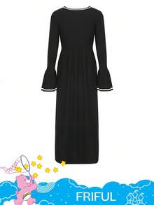 FRIFUL SHEIN X Care Bears Váy len dáng chữ A ôm sát cổ tròn thêu chữ và họa tiết trái tim tương phản dành cho nữ - màu đen - Xem 13