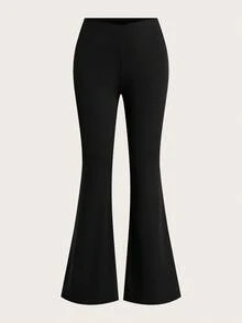 SHEIN EZwear 2件套女士黑灰色腰部交叉设计紧身休闲喇叭裤套装 - 彩色 - 查看 6