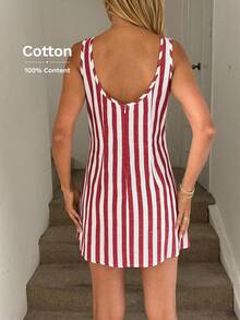 Easowa A-Linie rückenfreies ärmelloses Kleid, gewebter gestreifter Stoff, lässiges Urlaubselegantes Streetwear Minikleid für Frauen