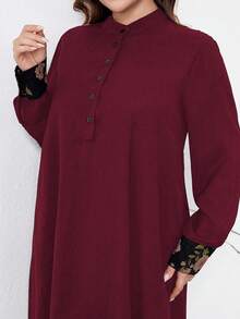 Al Najma 大码女式花卉印花纽扣前长袖宽松休闲连衣裙，休闲端庄束腰长裙，适合旅行/休闲/居家/度假 - 彩色 - 查看 6