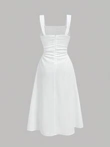 Girlism Sukienka na ramiączkach dla nastolatek w jednolitym kolorze z kwadratowym dekoltem i plisami, na co dzień i z elegancką ramiączką