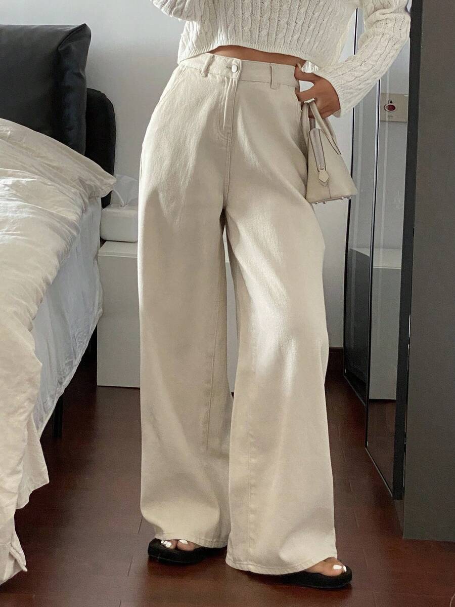 Livesso Damen Loose Lässig Weiße Jeans, Herbst/Winter Neuankömmling