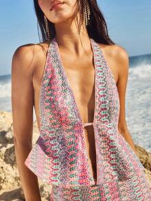 Opulessa Damen Tiefer V-Ausschnitt Allover-Muster Rückenfrei Träger Camisole