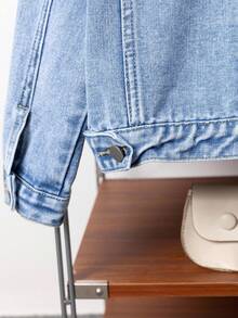 2 件套年轻女孩牛仔套装 - 时尚水洗牛仔蓝色夹克和休闲直筒牛仔裤，适合日常、休闲和学校穿着