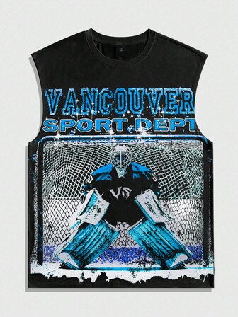 Street Life Men's Fashionable Figure & Letter Print Tank Top, Summer