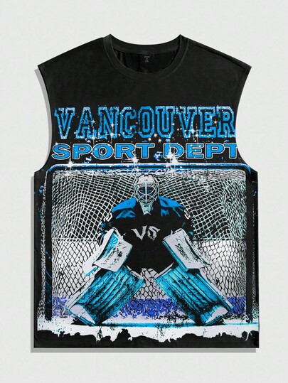 Street Life ملابس علوية أكمام بدون أكمام رجالي بطباعة أشكال وأحرف، صيفي