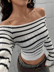 StreetHx Áo len dài tay ôm sát, hở vai phối màu thời trang thu/đông dành cho nữ - Nhiều màu - Xem 1