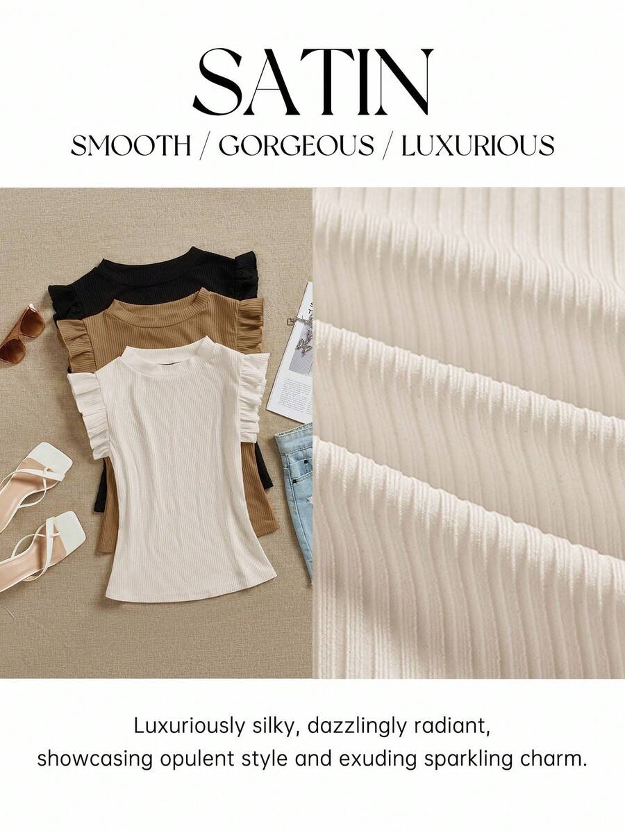 Chiquease Women's Solid Color Crew Neck Cap Sleeve T-Shirt, Summer - Multicolor - View 1