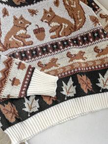 Franclia Sweater Lengan Panjang Leher Bulat Motif Tupai Kasual Musim Gugur untuk Wanita, Musim Gugur - Hitam - View 6