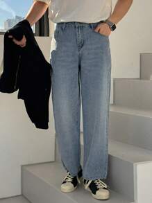 DAZY 纯蓝色男士休闲牛仔裤，简约时尚，适合秋季日常穿着 - 藍色 - 查看 3