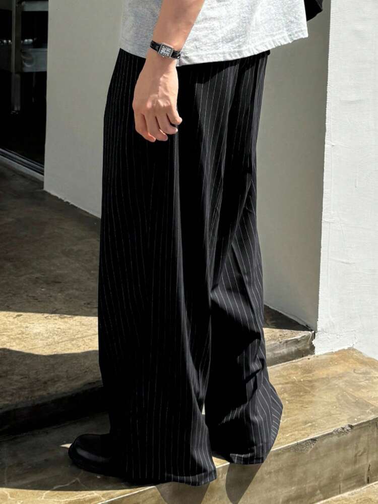 Men's Striped Black Suit Pants, Suitable For Commuting All Year Round Fall Business Attire