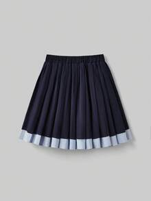 Maija Kids Maija Kids Tween Girl Patchwork 2 In 1 Collared Sweatshirt And Mini Skirt Set - Navy Blue - View 2