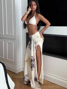 Ronhire 女士优雅花卉印花长裙 - 米色 - 查看 6