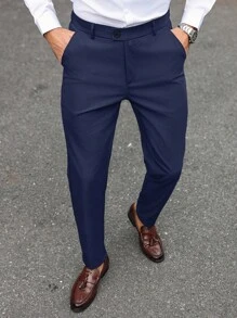 Manfinity Mode Pure Color Suit Pants For Men, Suitable For Commuting, Leisure And Business Travel,Suitable For New Year Holidays, Gift For Boyfriend Formal Pants Men Mens Dress Pants Navy Blue Dress Pants Men Mens Slacks Dark Blue Pants