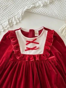 Cozy Pixies Đầm dự tiệc Giáng sinh tay dài phối ren bèo nhún nhiều màu sắc cho bé gái, thoải mái, đa năng, thời trang, dễ thương, thanh lịch, thích hợp mặc trong nhà, ngoài trời, hàng ngày, thể thao, vui chơi, tiệc tùng vào mùa thu/đông - Nhiều màu - Xem 5