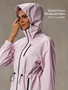 OutZeal 女士防水拉链口袋抽绳腰部连帽户外夹克徒步露营