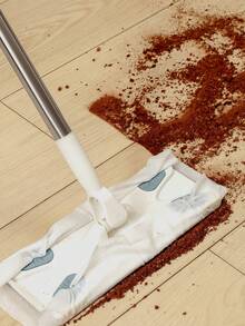 1pc Japanese Style Disposable Dust Collection Mop With Detachable Static Dust Sheets, Slouchy Dusting Paper Mop With Iron Rod Handle - Grey - View 5